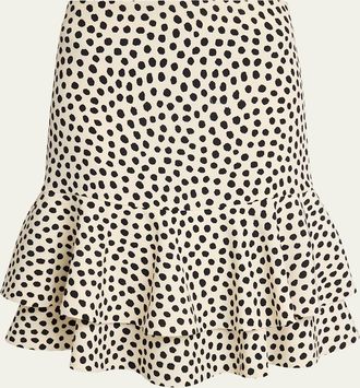 Chlo&eacute; Dots-Print Silk Crepe De Chine Ruffle Skirt