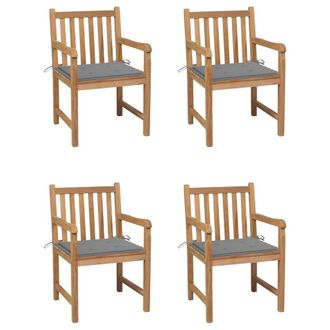 vidaXL Sillas De Jard&iacute;n 4 Uds Madera Maciza De Teca Con Cojines Grises Vidaxl