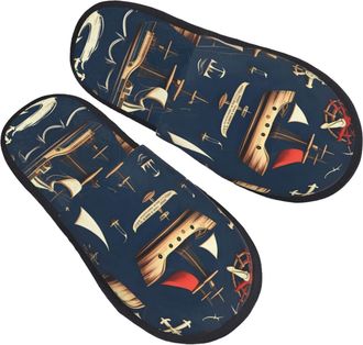 Generic Nautical Sailing Pirate Unisex Slippers Breathable Shoes Warm House Shoes For Winter Outdoor Bedroom L