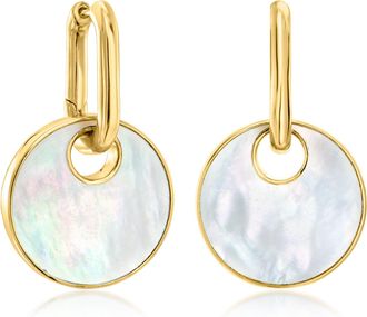Ross-Simons Mother-Of-Pearl and Onyx Reversible Hoop Drop Earrings in 18kt Gold Over Sterling