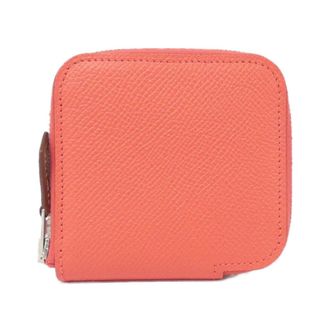 Herm&egrave;s Pink Orange Rose Jaipur Rouge Grenat Epsom Leather Silk Coin Purse/Coin Case (Pre-Owned)
