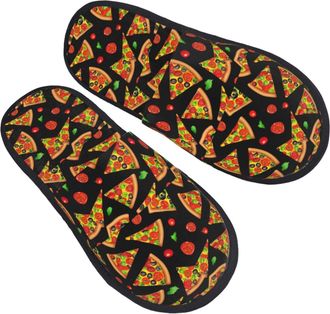 Generic Hotel Slippers Tasty Pizza Soft Fuzzy Slippers Non-Slip Indoor Shoes For Bedroom Winter Women M