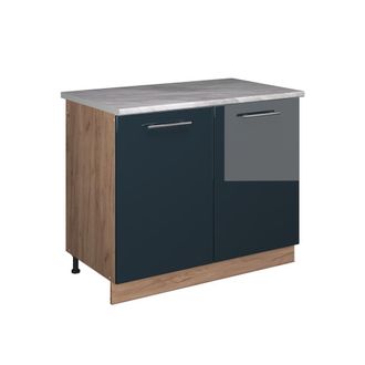Vicco Mueble Bajo Para Fregadero Fame-line, Azul Oscuro Alto Brillo/roble Dorado, 100 Cm, Et M&aacute;rmol, Vicco