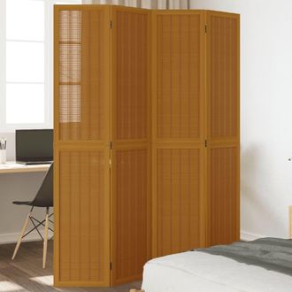 vidaXL Vidaxl - Biombo Separador De 4 Paneles Madera Maciza Paulownia Marr&oacute;n