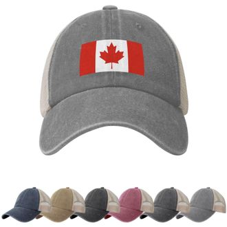 Generic Canada Flag Sun Hats for Men Women Flag of Canada Cowboy Mesh Baseball Cap Canadians Trucker Hat Gray