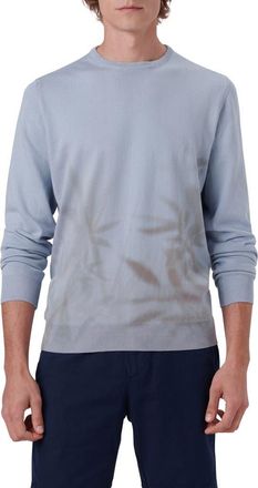 Bugatchi Leaf Print Cotton Sweater in Air Blue at Nordstrom, Size Xx-Large