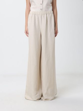 Max Mara Pantaloni a gamba larga a vita alta in lino con vita elasticizzata