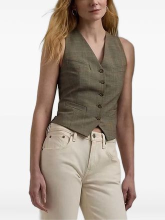 Lauren Ralph Lauren checked button-fastening waistcoat - women - Cupro/Wool/Elastane - 40 - Green