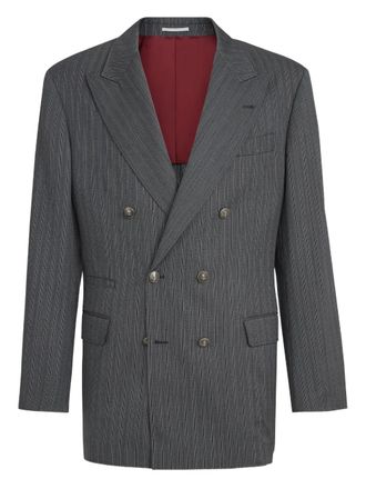 Brunello Cucinelli Blazer doppiopetto a righe - Grigio