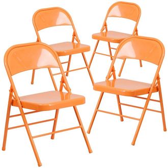 Flash Furniture 4 Pk. Orange Marmalade Triple Braced & Double Hinged Metal Folding Chair
