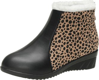 Generic Ladies Leather Boots Size 7 Print Boots Womens Lace Up Ankle Boots (Black, 4.5)