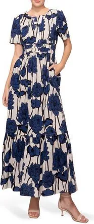 Melloday Printed Poplin Maxi Dress in Ivory Navy at Nordstrom Rack, Size X-Small