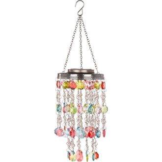 Glitzhome Solar Lighted Acrylic Jewel Beaded Wind Chime or Chandelier Hanging Decor in Red at Nordstrom, Size Medium