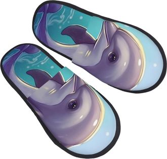 Generic Fleece Slippers Cute Sea Animal Dolphin Furry Slipper Portable Anti-Slide Slipper For Hotel Women Indoor M