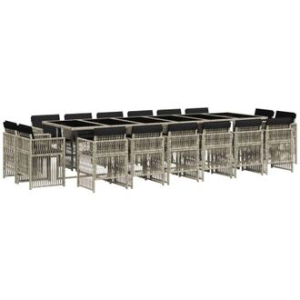 vidaXL Set Comedor Jard&iacute;n Y Cojines 17 Pzas Rat&aacute;n Sint&eacute;tico Gris Claro Vidaxl