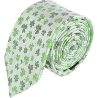 Trafalgar Store White Shamrock Novelty Silk Necktie at Nordstrom
