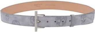 Alexander McQueen T-Bar Skull Print Suede Belt in Grey/Dark Grey/Silver at Nordstrom, Size 110