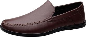 Generic Mens Handcrafted Leather Loafers Slip On Driving Moccasins Flat Sole Casual Dress Shoes Genuine(Brown,10.5)