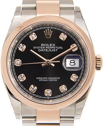 Rolex Datejust 36 Black Diamond Dial Mens Steel and 18k Everose Gold Oyster Watch 126201BKDO