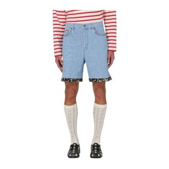 Valentino Denim Shorts, male, Blue, W31, Floral Trim Denim Shorts