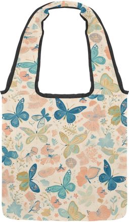 Generic Butterfly Seamless Reversible Canvas Shoulder Tote - Double-Sided Print, 12oz Cotton, 27cm Drop, Fold-Flat Bag for Travel, Shopping, Street Outings