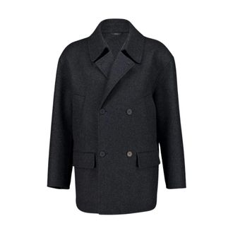 Fendi Double-Breasted Coats, male, Black, M, Wool M&eacute;lange Pea Coat
