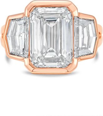 Diana M. Jewels 18kt Rose Gold Lab Grown 5.00 ct Emerald Diamond 3-Stone Bezel Ring