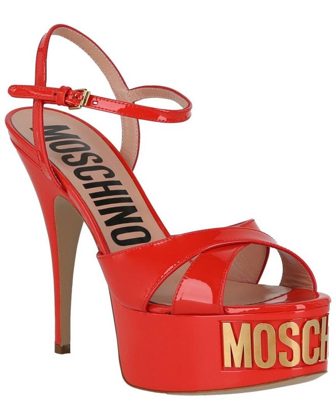 Logo Plaque Leather Platform Sandal