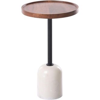 Beliani Mesa Auxiliar Moderna Con Tablero Redondo De Madera De Mango Y Base Redonda De Metal Y M&aacute;rmol Para Sal&oacute;n Marr&oacute;n/blanco Rainy