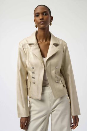 Joseph Ribkoff Leatherette Notched Collar Fitted Jacket In Gold