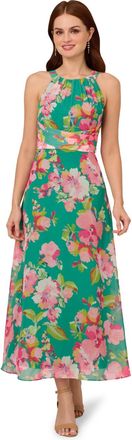 Adrianna Papell Womens Floral Chiffon Halter Dress - Multicolour - Size 20 UK