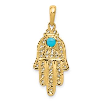 Diamond2Deal 10k Yellow Gold Turquoise Filigree Chamseh Pendant