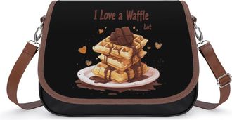 Generic I Love Waffle1 Crossbody Bag Womens Handbag PU Message Bags Shoulder Purse with Adjustable Strap