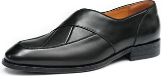 Generic Mens Low Block Heel Vintage Dress Shoes Slip on Loafers & Moccasins Pointed Toe Formal Shoes,Black,7.5 UK