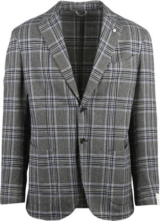 L.B.M. 1911 Rounded Wool-Cotton-Polyamide Blend Jacket with Plaid Design