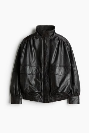 H&M Oversized Lederjacke - Dunkelbraun