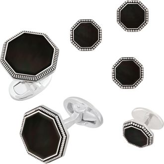 Jan Leslie Octagon Antique Sterling Cufflinks & Studs in Black at Nordstrom