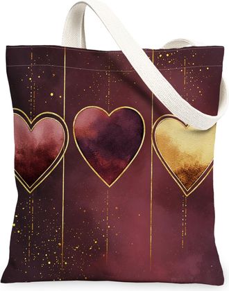 Generic Valentines Day Hearts Canvas Tote Bags, Romantic Love Pattern Reusable Shopping Bags, Lightweight Washable Shoulder Strap Canvas for Gym Outdoor Trave