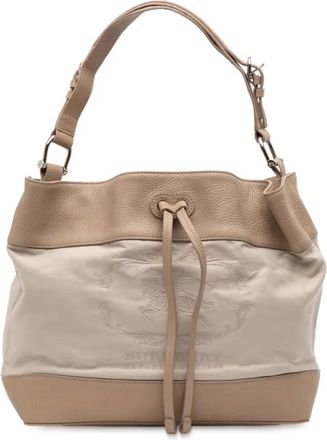 Burberry Borsa a secchiello in tela con finiture in pelle e coulisse 2000-2017 - Marrone