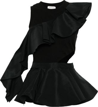 Alexander McQueen asymmetric tank top - women - Cotton/Polyester/Cotton - 38 - Black