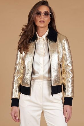 D'Arienzo Bomber in montone color oro laminato effetto liscio DArienzo, Seleziona Taglia S, Colore Oro