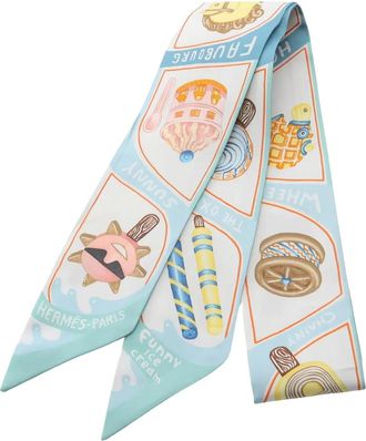 Herm&egrave;s 2010s Funny Ice Cream ribbon scarf - White
