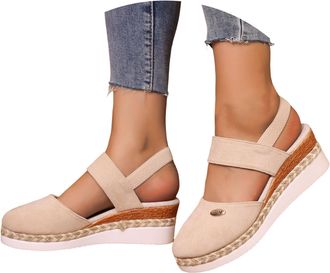 Generic Sandals Womens Espadrilles Platform Wedges Sandals with Closed Wedge Heel Sandals Summer Pumps Women Shoes Knitted Buckle Summer Shoes Linen Braided, 