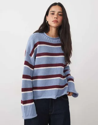 Abercrombie & Fitch maglione morbido lavorato a maglia a righe blu e marroni