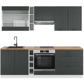 Vicco Mueble De Cocina Fame-line, Antracita Casa De Campo/blanco, 235 Cm, Et Roble