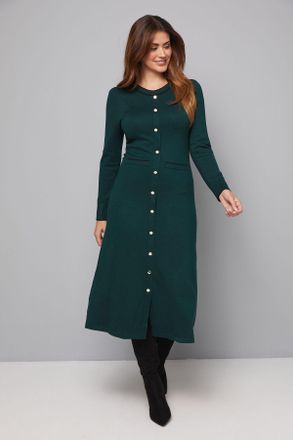 Wallis Womens Tipped Crew Neck Knitted Dress - Teal Viscose - Size Medium