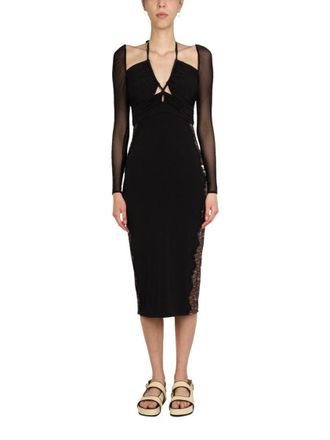 Self Portrait Black Lace Midi Dress With V-Neck