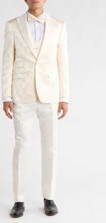 ZeGarie Stacy Adams Solid Peak Lapel 3-Piece Tuxedo in Ivory at Nordstrom Rack, Size 46 Regular