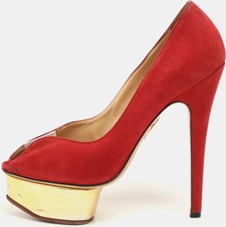 Charlotte Olympia Red Suede And Pvc Platform Pumps