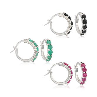 Ross-Simons Multi-Stone and Sterling Silver Jewelry Set: 3 Pairs Of Huggie Hoop Earrings